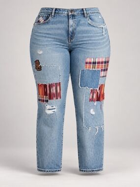Lauren Ralph Lauren Patchwork Distressed Jeans Size 18 Boho Statement Denim